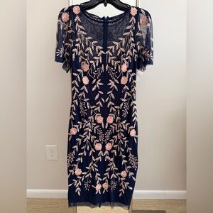 Adrianna Papell Navy Beaded Floral Party Dress NWT Sz2
